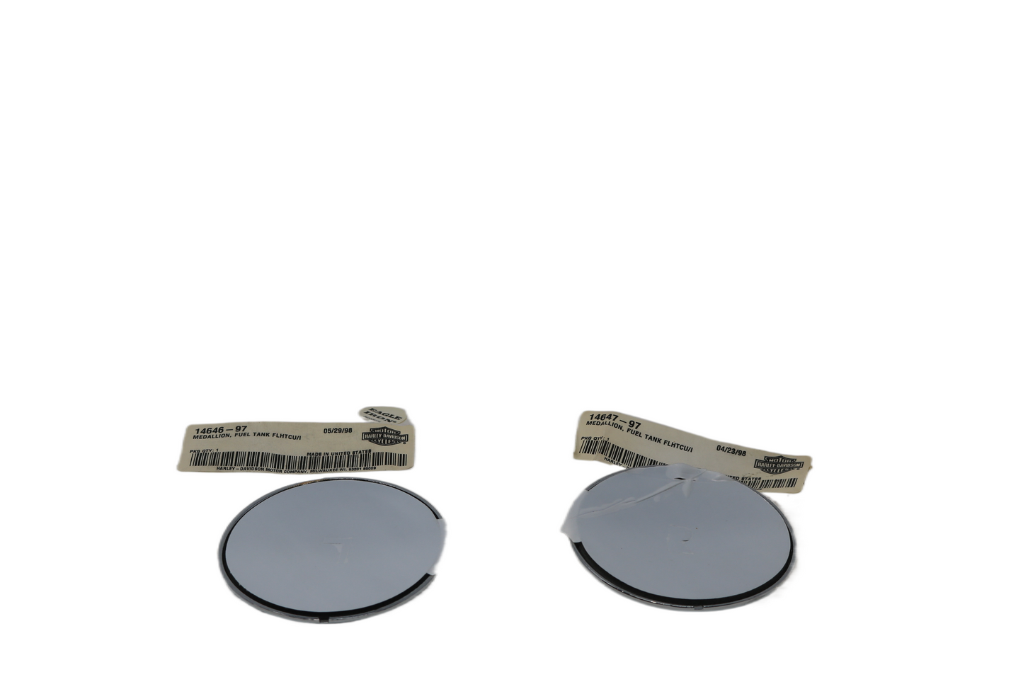 14646-97 14647-97 NEW OEM 1995-2007 HARLEY-DAVIDSON FLHTCUI FUEL GAS TANK MEDALLIONS