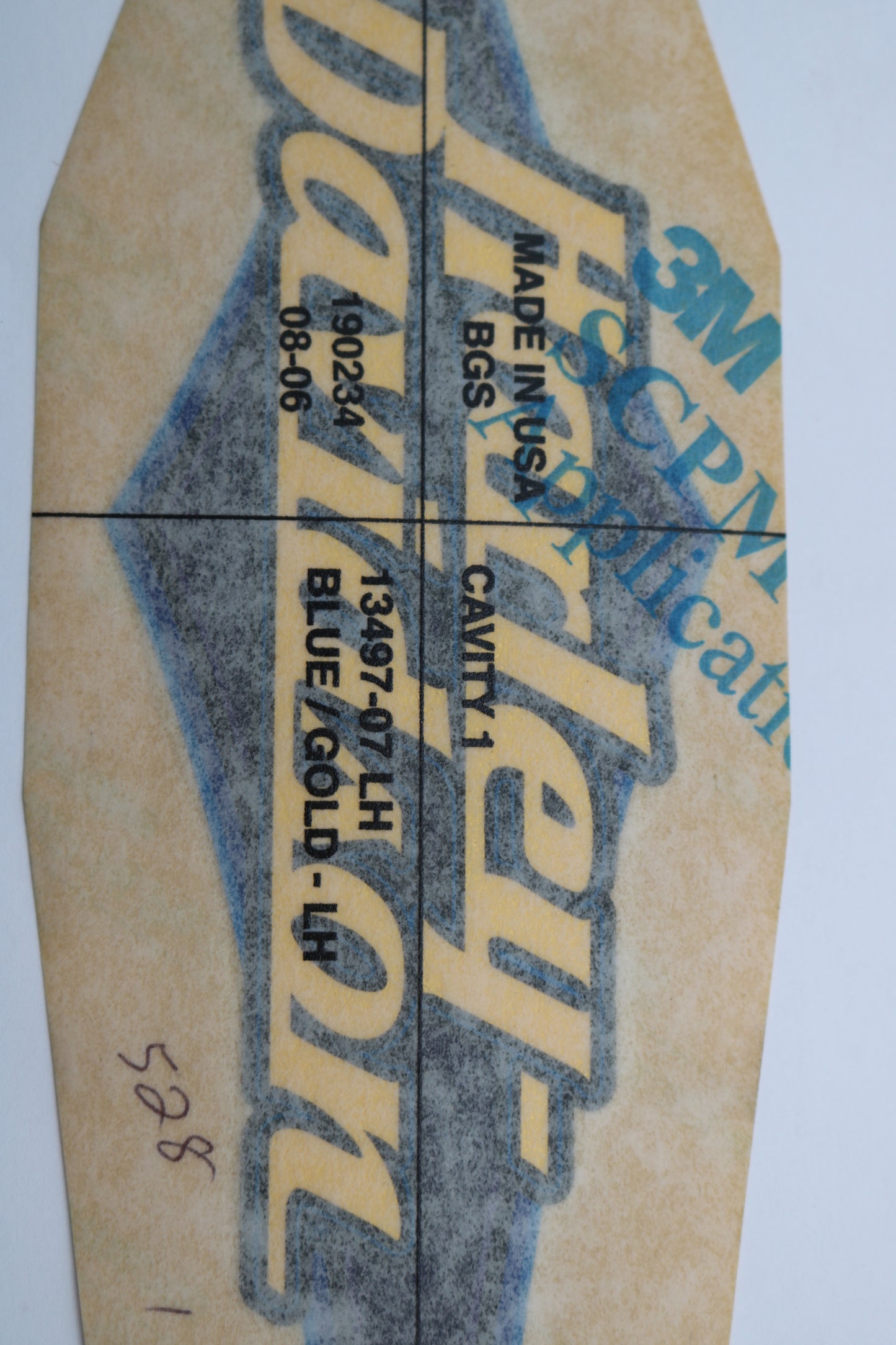 13497-07 NEW OEM 2007 HARLEY-DAVIDSON SOFTAIL LEFT GAS TANK DECAL BLUE/GOLD