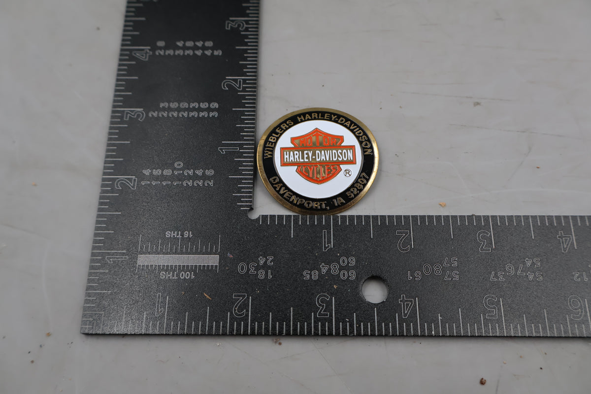 WIEBLERS HARLEY-DAVIDSON DAVENPORT IA CURVED GOLD ORANGE DIP DOT 1-3/4" | NEW