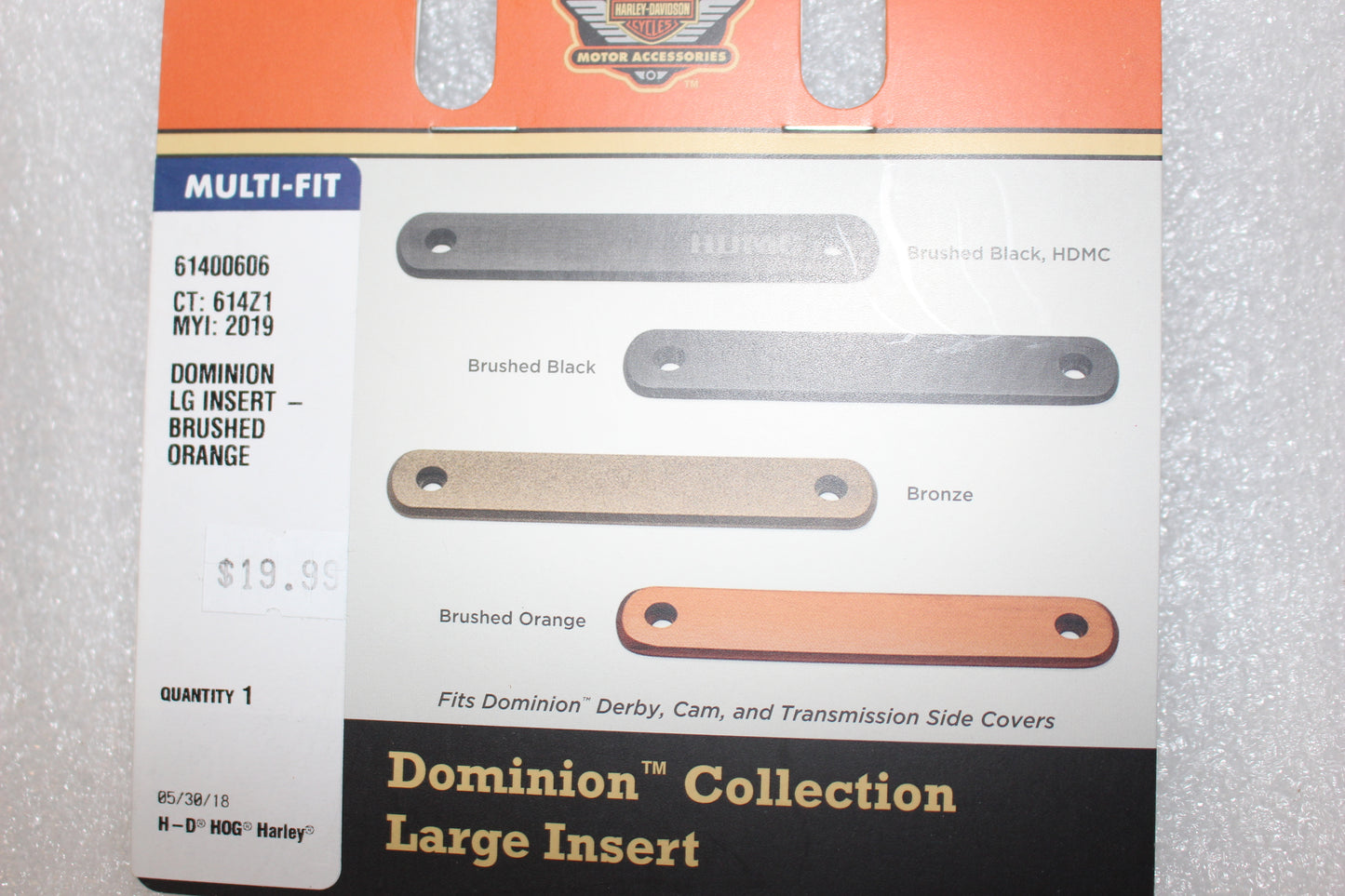 61400606 NEW OEM HARLEY-DAVIDSON DOMINION LARGE INSERT BRUSHED ORANGE INSERT