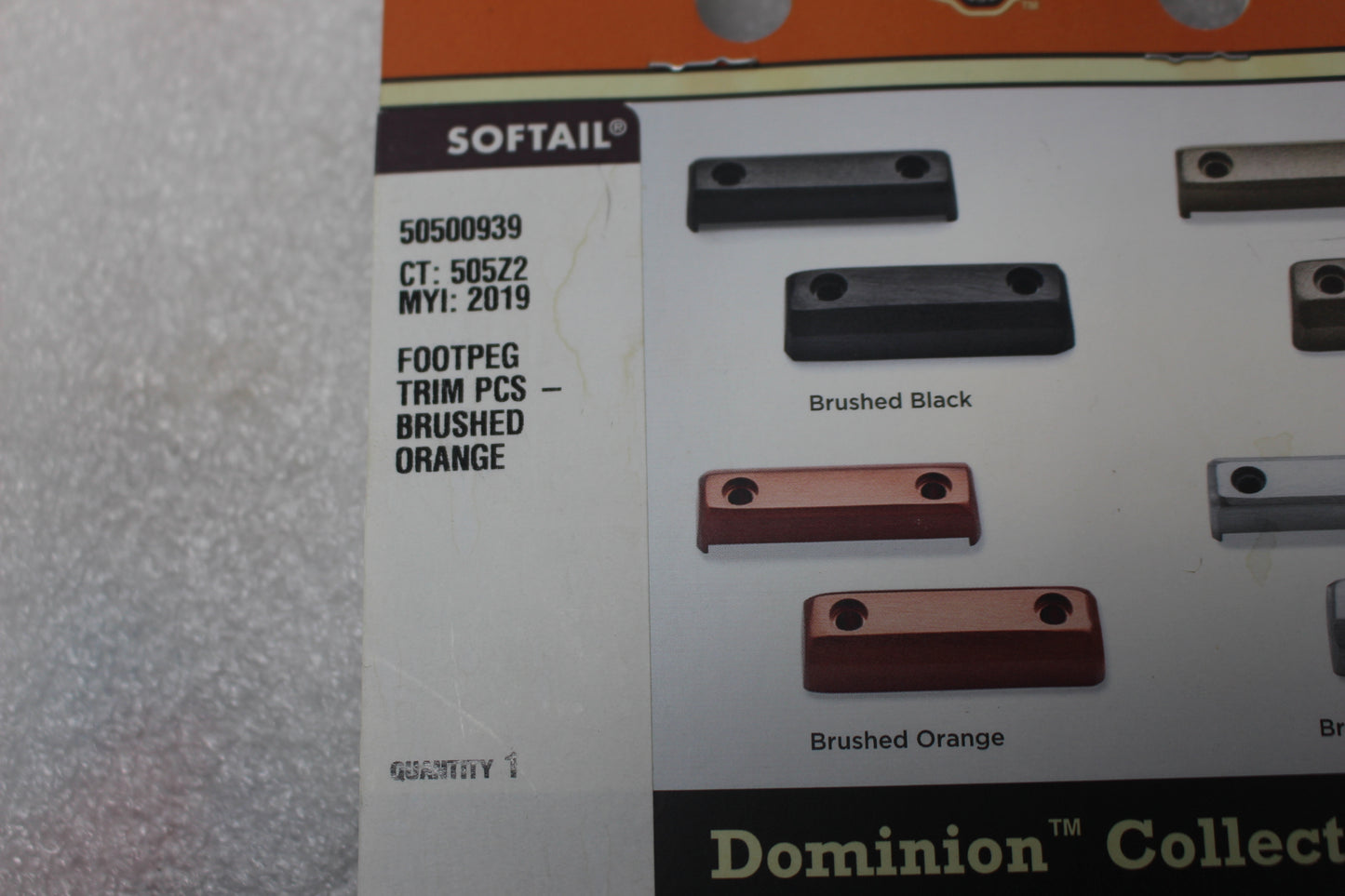50500939 NEW OEM HARLEY-DAVIDSON DOMINION FOOTPEG BRUSHED ORANGE TRIM
