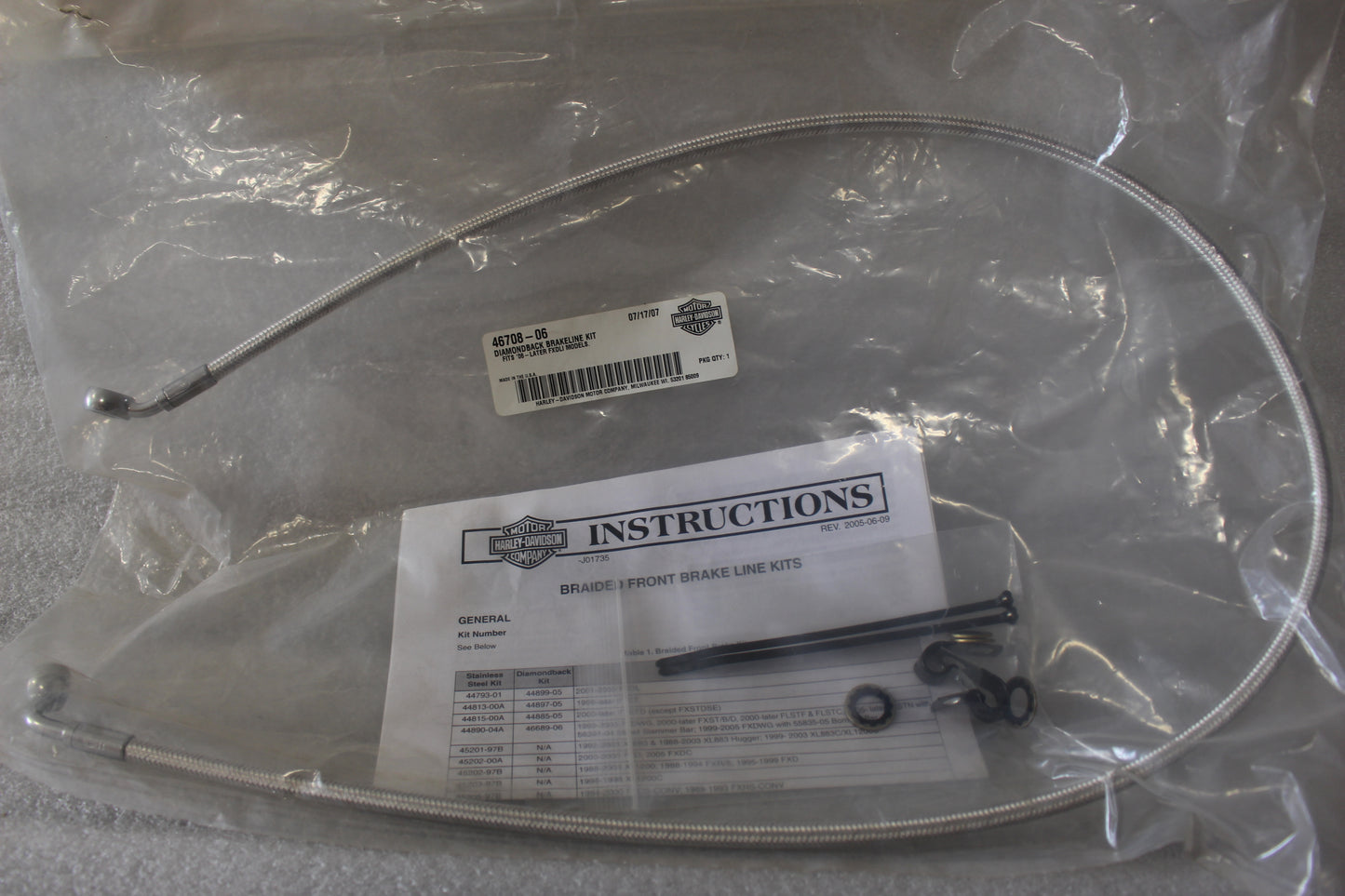 46708-06 NEW OEM 2006 AND NEWER HARLEY-DAVIDSON DYNA FXDL DIAMONDBACK BRAKE LINE KIT