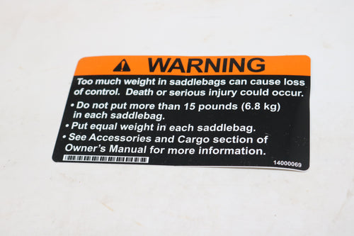 14000069 NEW OEM HARLEY-DAVIDSON SADDLEBAG WARNING LABEL TOURING SOFTAIL DYNA