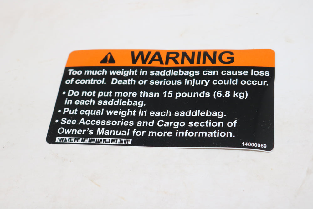 14000069 NEW OEM HARLEY-DAVIDSON SADDLEBAG WARNING LABEL TOURING SOFTAIL DYNA