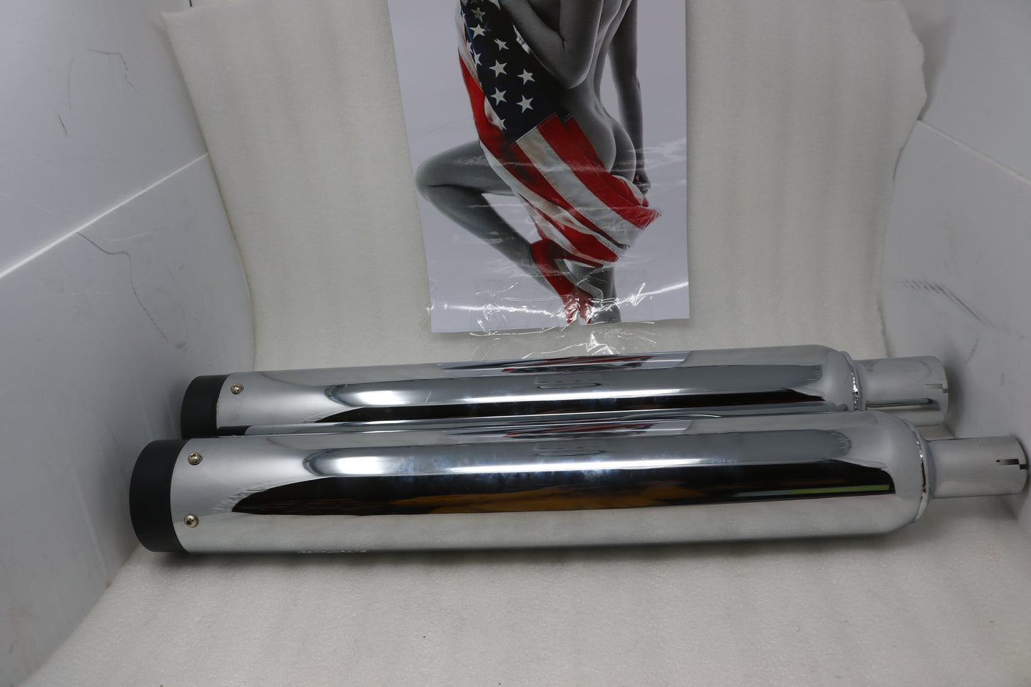 144-65226 NEW SUPERTRAPP STOUT MUFFLERS CHROME/BLACK FIT 2017-2025 HARLEY TOURING
