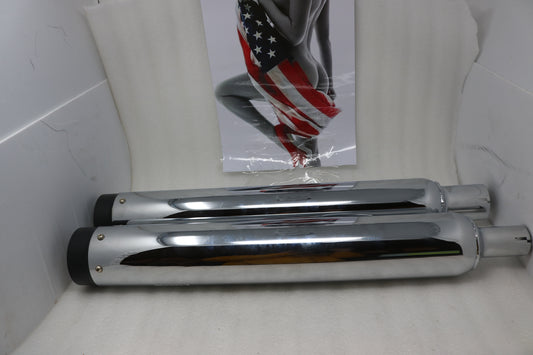 144-65226 NEW SUPERTRAPP STOUT MUFFLERS CHROME/BLACK FIT 2017-2025 HARLEY TOURING