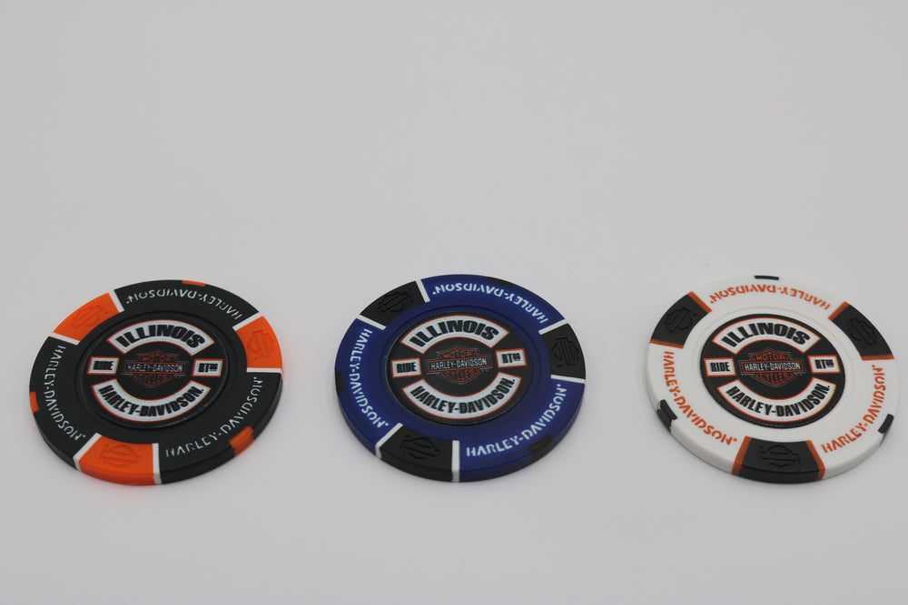 NEW ILLINOIS HARLEY-DAVIDSON 115TH ANNIVERSARY POKER CHIP COUNTRYSIDE, IL SET(3)