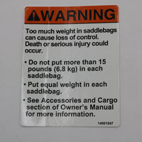14001047 NEW OEM HARLEY-DAVIDSON SADDLEBAG WARNING LABEL STICKER DECAL