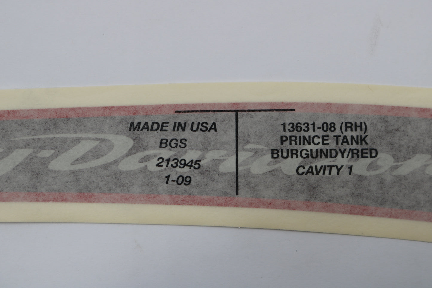 13631-08 NEW OEM 2008 HARLEY-DAVIDSON FLT ROADGLIDE RIGHT FUEL TANK DECAL BERGUNDY/RED