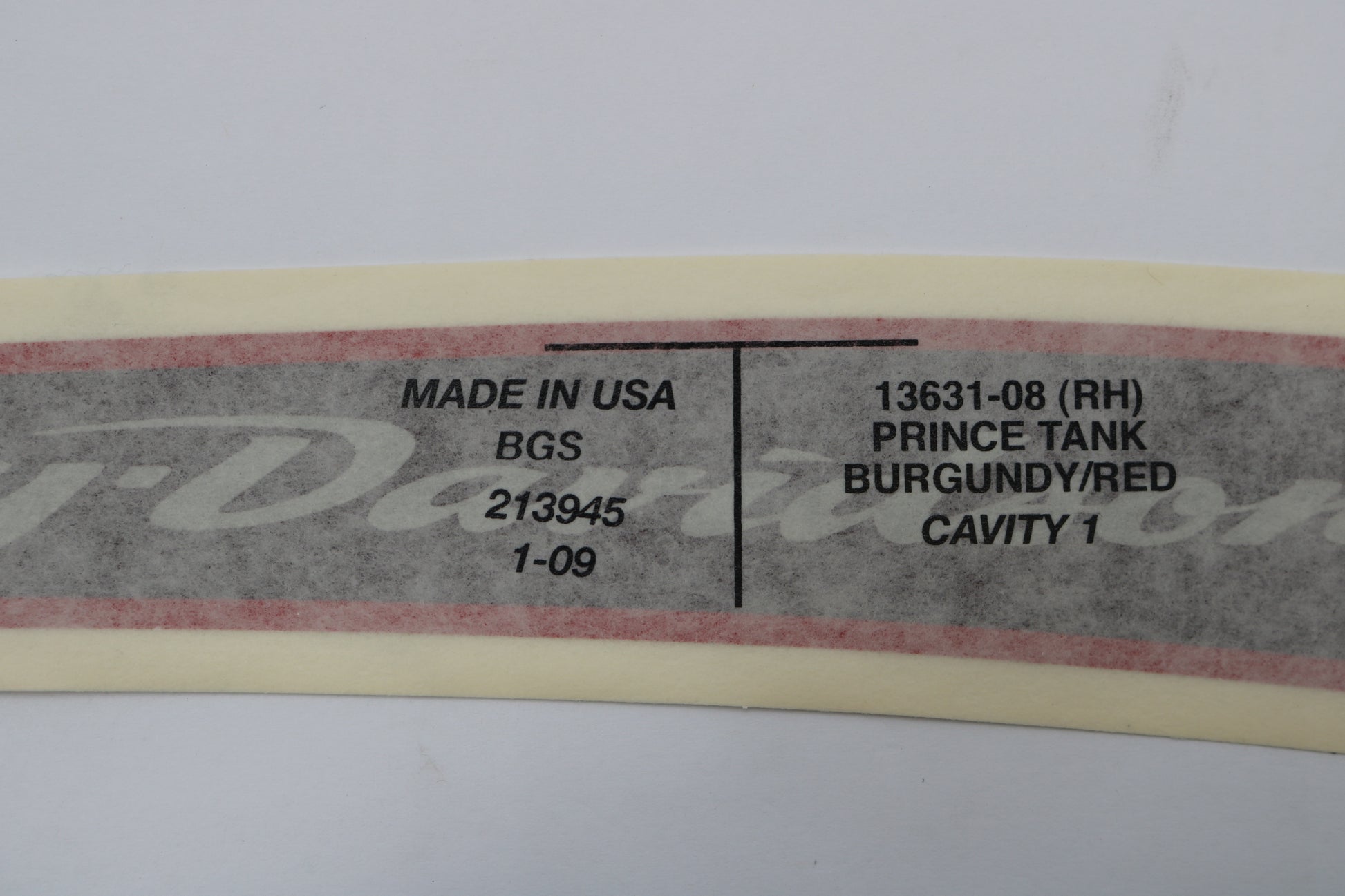 13631-08 NEW OEM 2008 HARLEY-DAVIDSON FLT ROADGLIDE RIGHT FUEL TANK DECAL BERGUNDY/RED