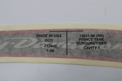13631-08 NEW OEM 2008 HARLEY-DAVIDSON FLT ROADGLIDE RIGHT FUEL TANK DECAL BERGUNDY/RED