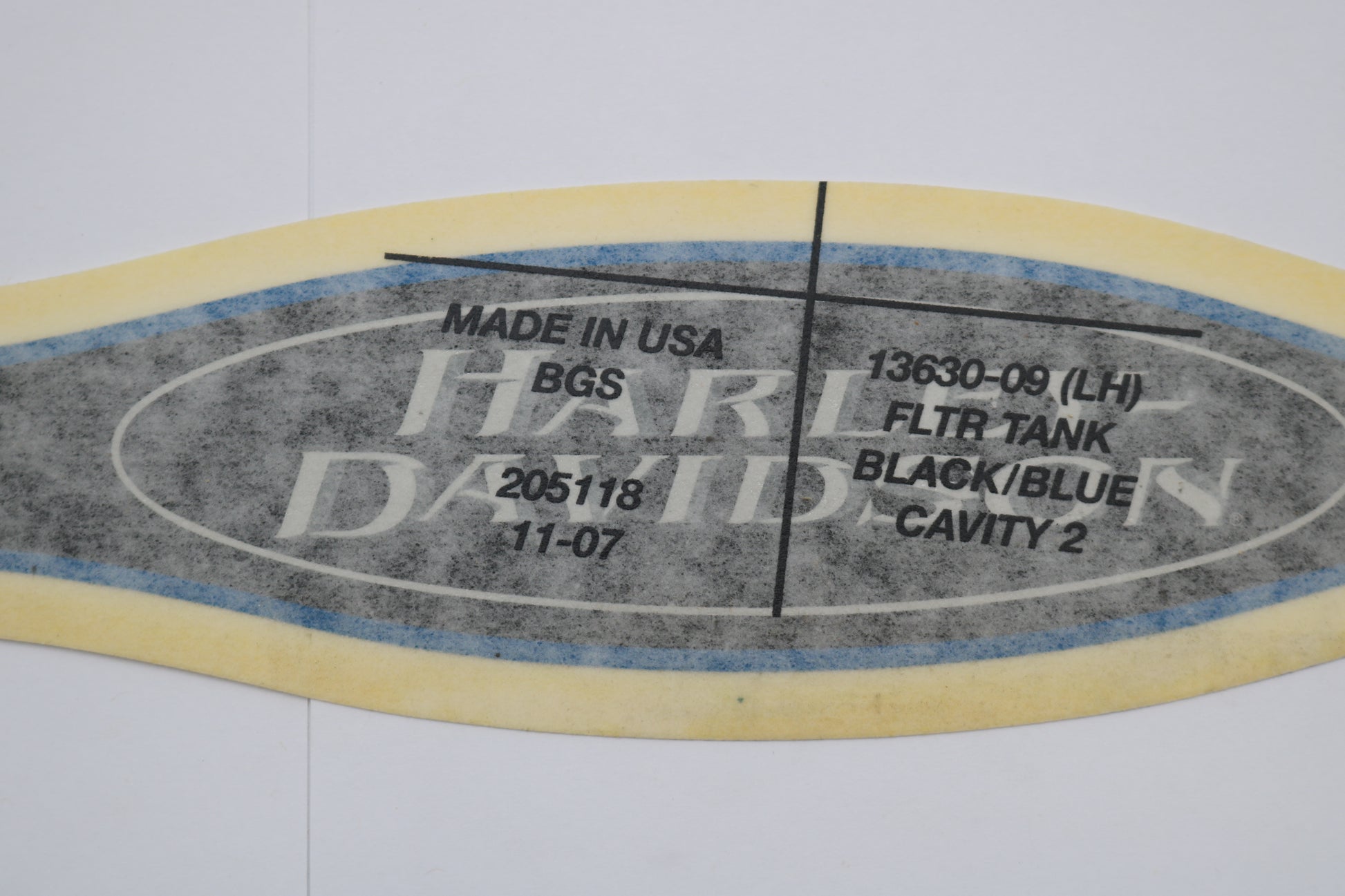 13630-09 NEW OEM 2009 HARLEY-DAVIDSON FLTR ROADGLIDE LEFT GAS TANK DECAL BLACK/BLUE