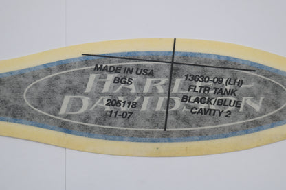 13630-09 NEW OEM 2009 HARLEY-DAVIDSON FLTR ROADGLIDE LEFT GAS TANK DECAL BLACK/BLUE