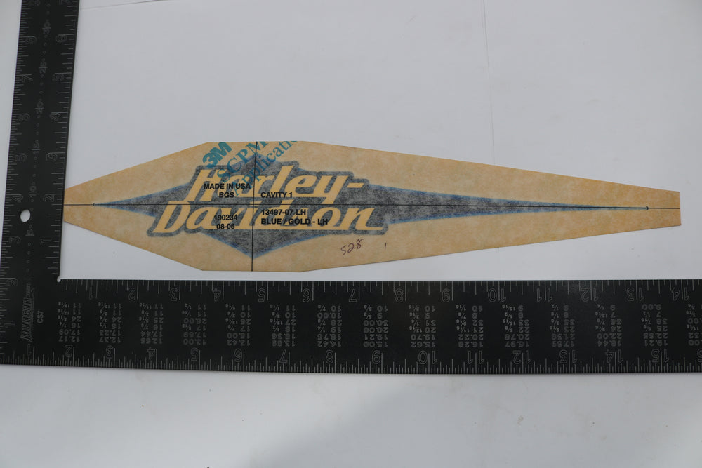 13497-07 NEW OEM 2007 HARLEY-DAVIDSON SOFTAIL LEFT GAS TANK DECAL BLUE/GOLD