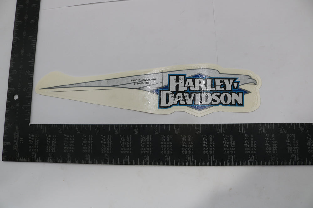 13510-10 NEW OEM 2010 HARLEY-DAVIDSON SOFTAIL GAS TANK DECAL RIGHT DICE BLUE/SILVER