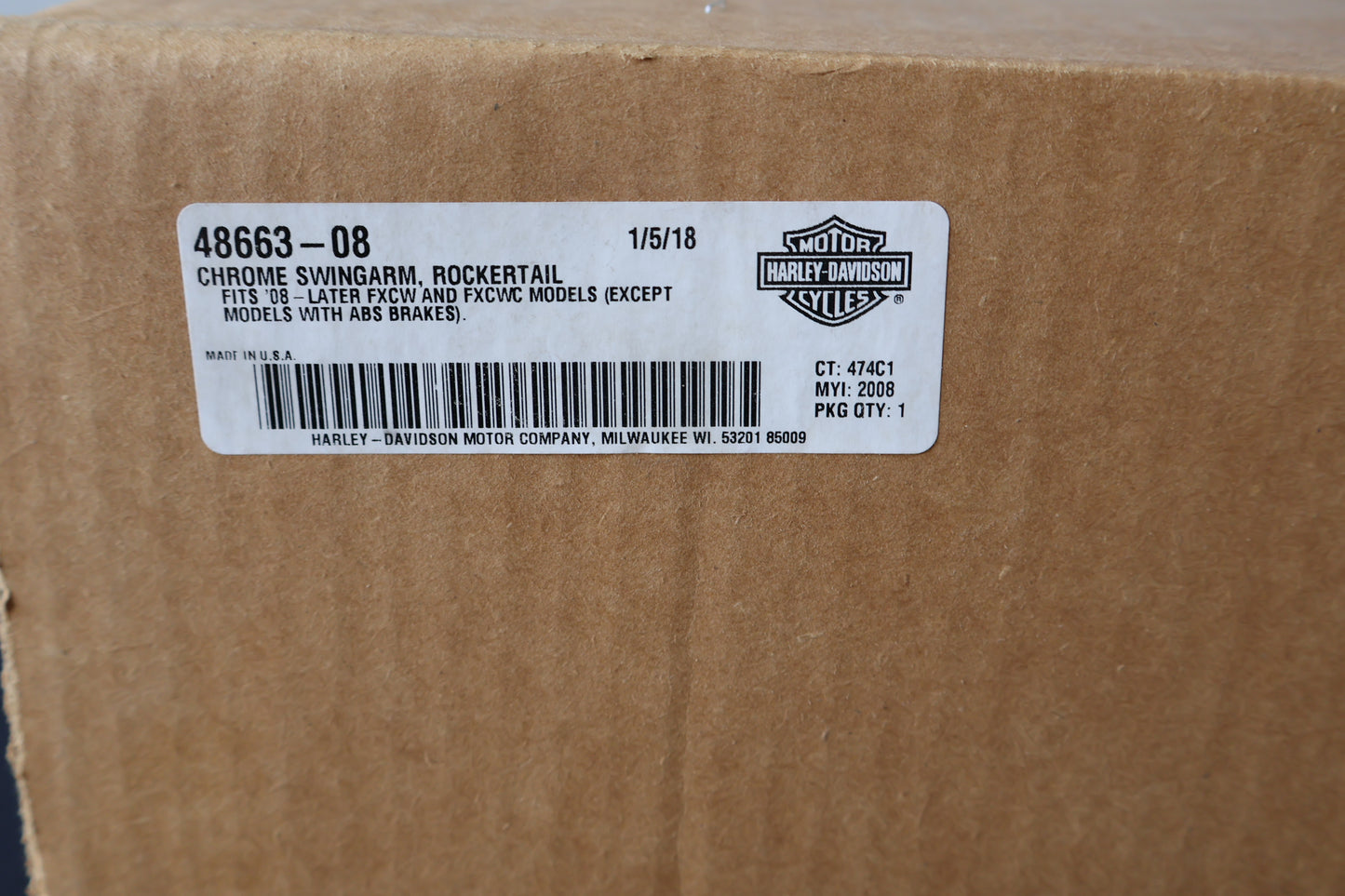 48663-08 NEW OEM 2008-2011 HARLEY-DAVIDSON FXCW/C SOFTAIL ROCKER CHROME SWINGARM