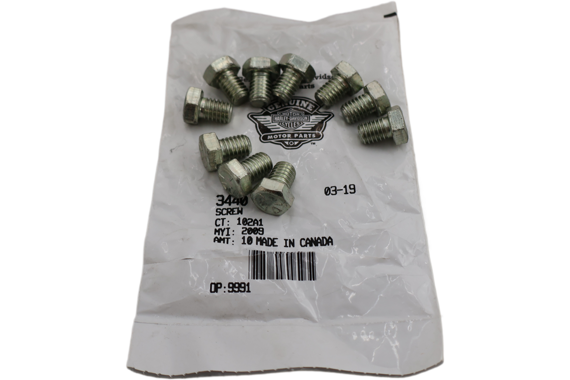 3440 NEW OEM HARLEY-DAVIDSON HEX HEAD SCREW  3/8"-16 x 1/2" PACK OF 10 3440