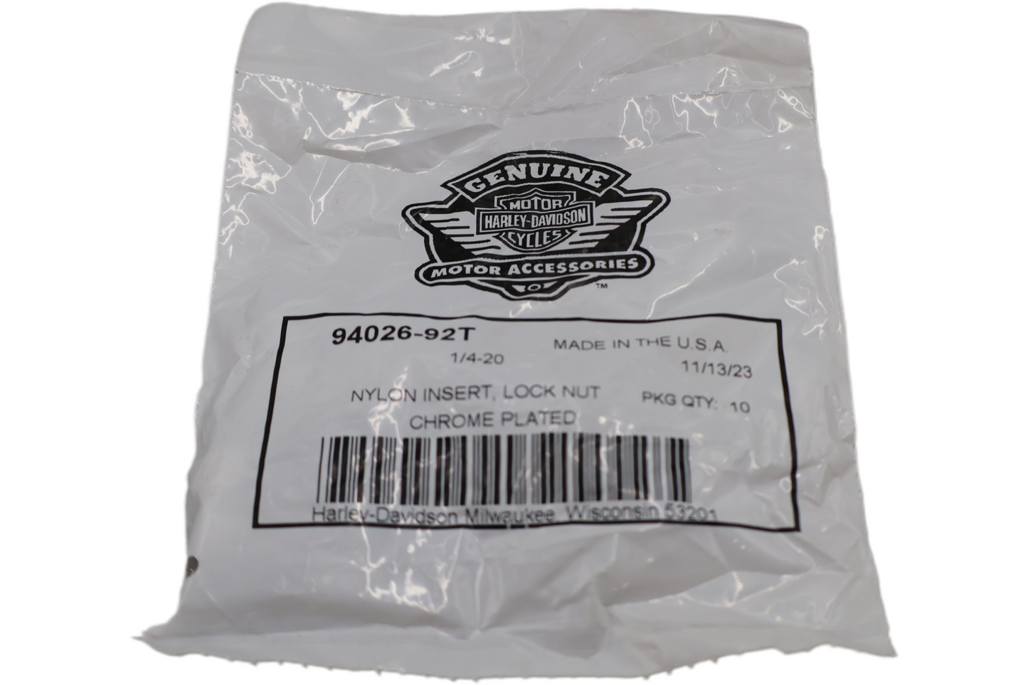 94026-92T NEW OEM HARLEY-DAVIDSON NYLON INSERT LOCK NUT 10-PACK