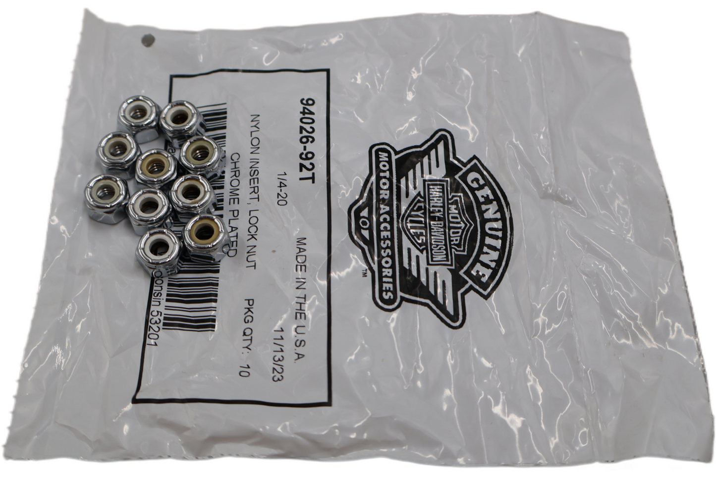 94026-92T NEW OEM HARLEY-DAVIDSON NYLON INSERT LOCK NUT 10-PACK