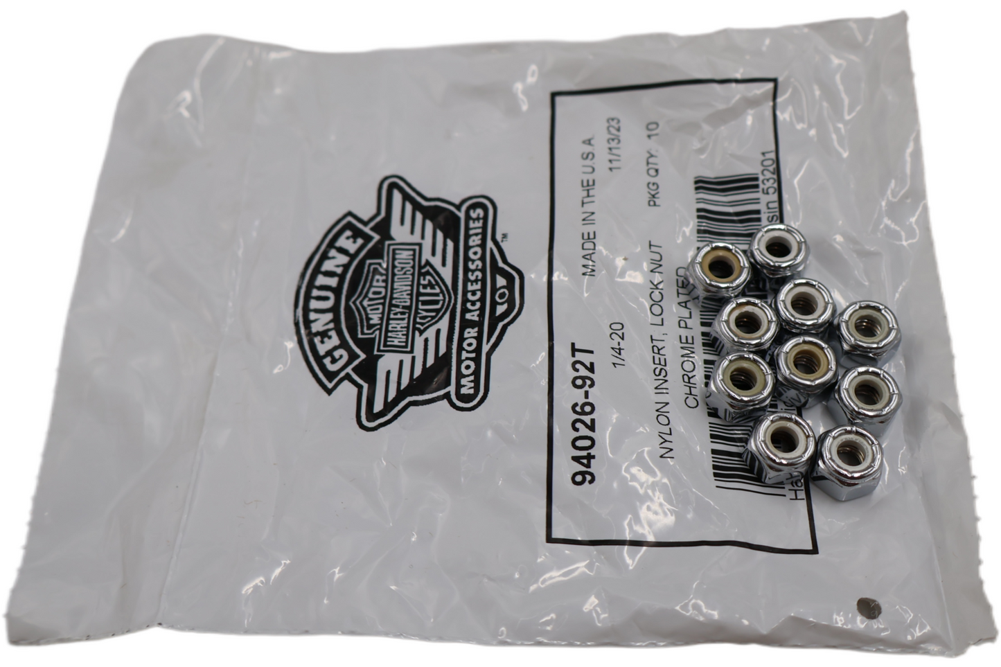 94026-92T NEW OEM HARLEY-DAVIDSON NYLON INSERT LOCK NUT 10-PACK