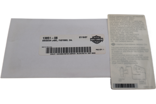 13851-08 NEW OEM 2008 HARLEY-DAVIDSON FXSTSSE2 CVO SPRINGER EMISSIONS LABEL