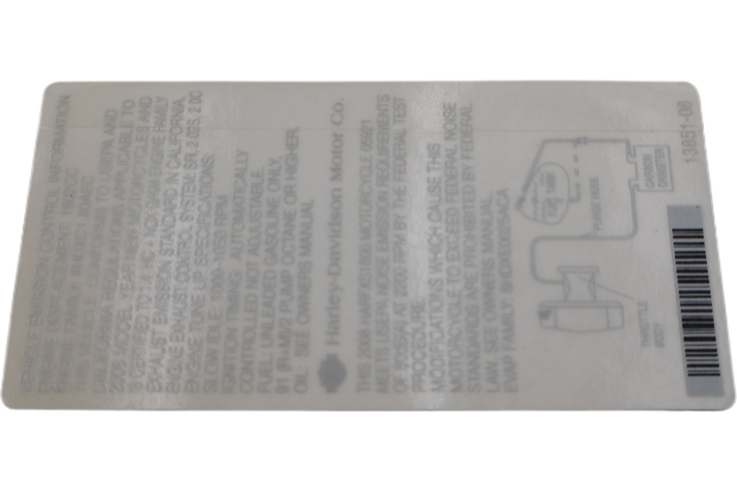 13851-08 NEW OEM 2008 HARLEY-DAVIDSON FXSTSSE2 CVO SPRINGER EMISSIONS LABEL