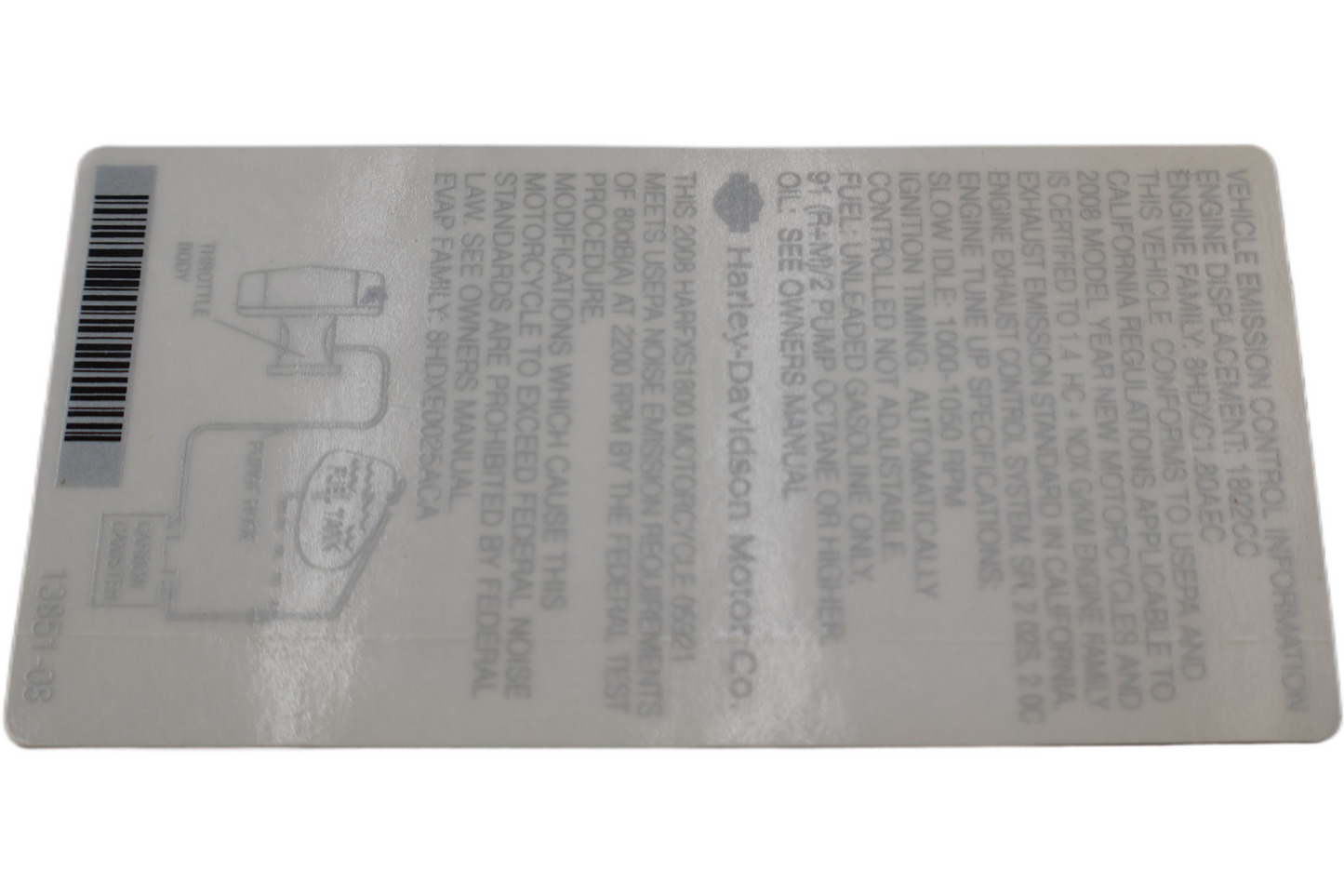13851-08 NEW OEM 2008 HARLEY-DAVIDSON FXSTSSE2 CVO SPRINGER EMISSIONS LABEL