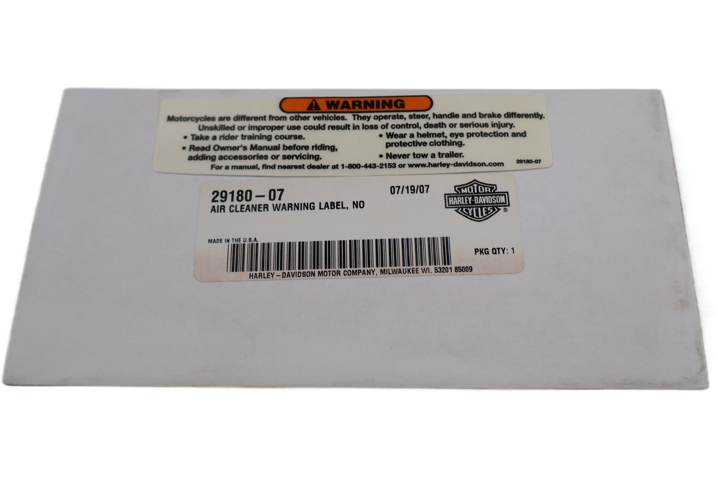 29180-07 NEW OEM 2007-2010 HARLEY-DAVIDSON SOFTAIL & DYNA CVO AIR CLEANER WARNING LABEL