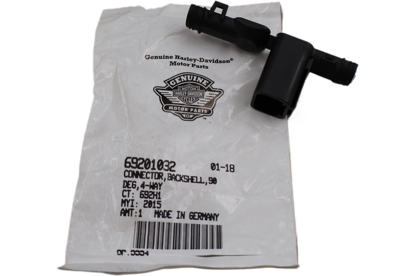 69201032 NEW OEM HARLEY-DAVIDSON WIRE CONNECTOR BACKSHELL 90 DEGREE 4-WAY