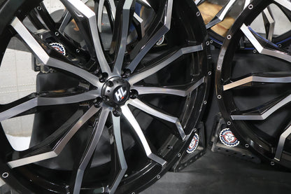 24HL21-1145 NEW HIGH LIFTER GLOSS BLACK/MACHINED 24X7 WHEELS FITS POLARIS RZR RA