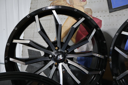 24HL21-1145 NEW HIGH LIFTER GLOSS BLACK/MACHINED 24X7 WHEELS FITS POLARIS RZR RA