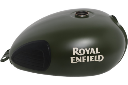 RAK00078 ROYAL ENFIELD FUEL GAS PETROL TANK OLIVE GREEN W/DECALS RAK00078