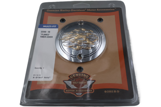32590-98 NEW OEM 1970-1999 HARLEY-DAVIDSON FLAMES VERTICAL TIMER POINTS COVER