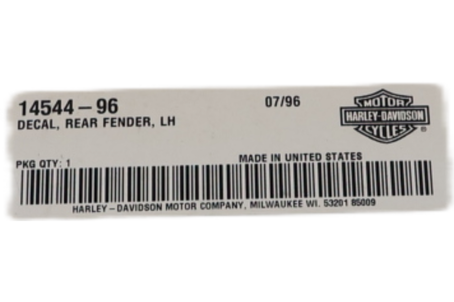 14544-96 NEW OEM 1996 HARLEY-DAVIDSON FXSTSB SPRINGER BAD BOY YELLOW LEFT REAR FENDER DECAL
