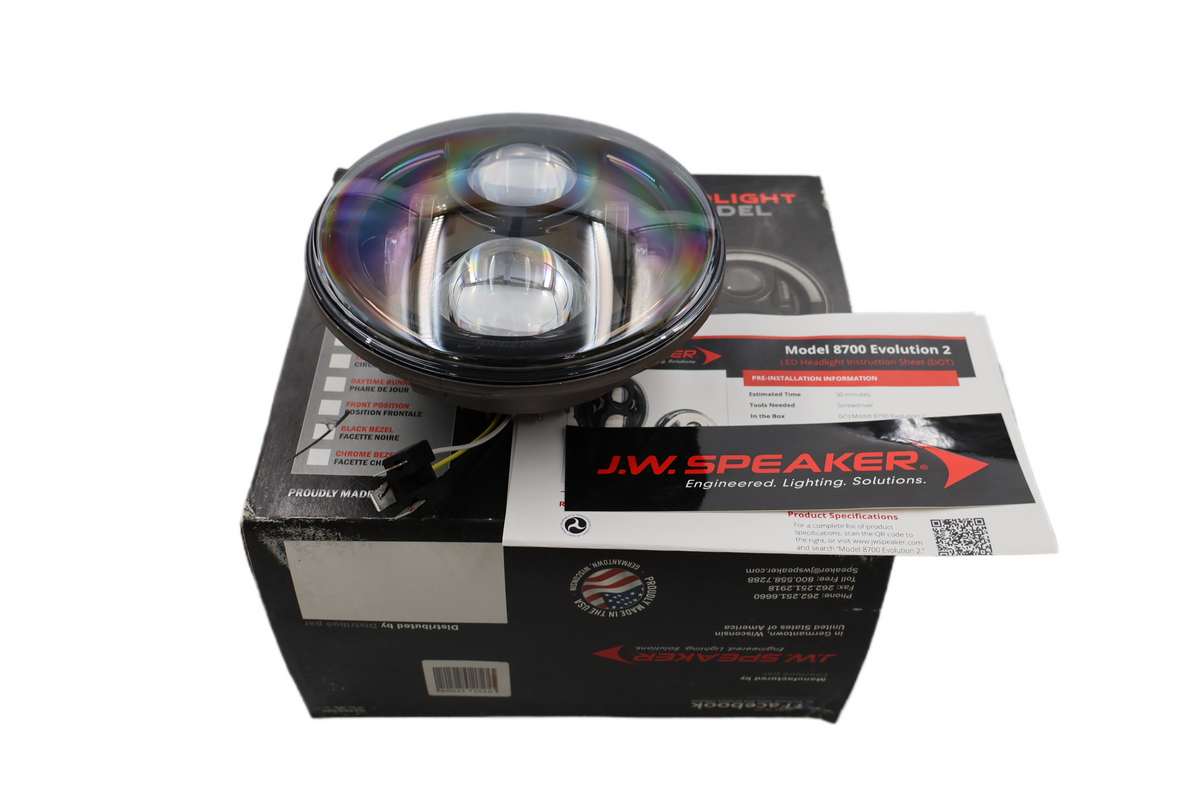 J.W. SPEAKER 8700 EVOLUTION 2 7" LED HEADLIGHT BLACK HARLEY | NEW | 2001-1104