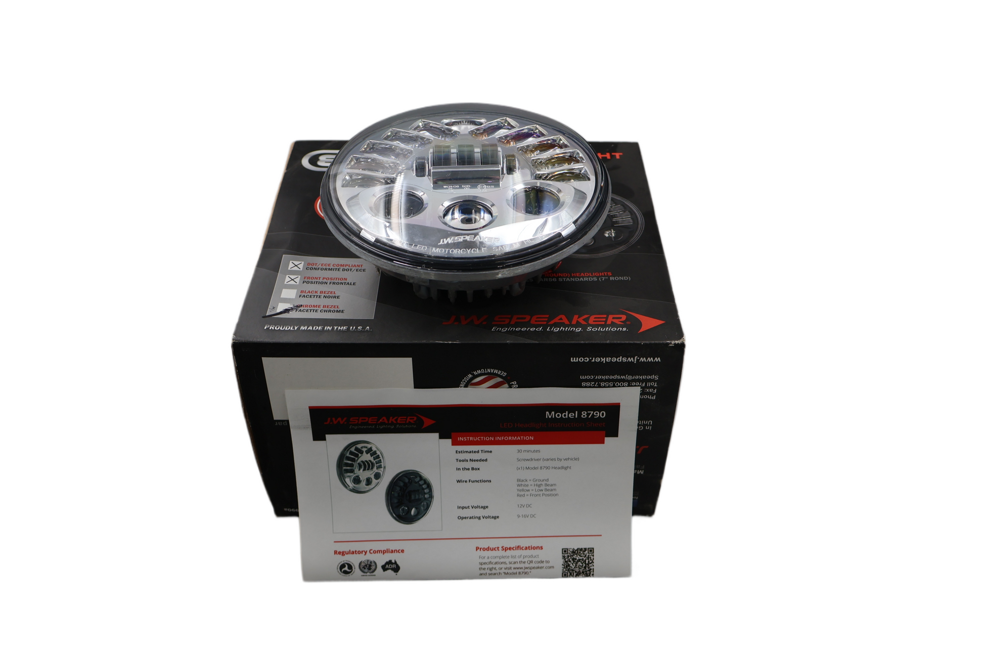 JW SPEAKER MODEL 8790 ADAPTIVE 2 LED 7" HEADLIGHT HEAD LIGHT CHROME HARLEY NEW