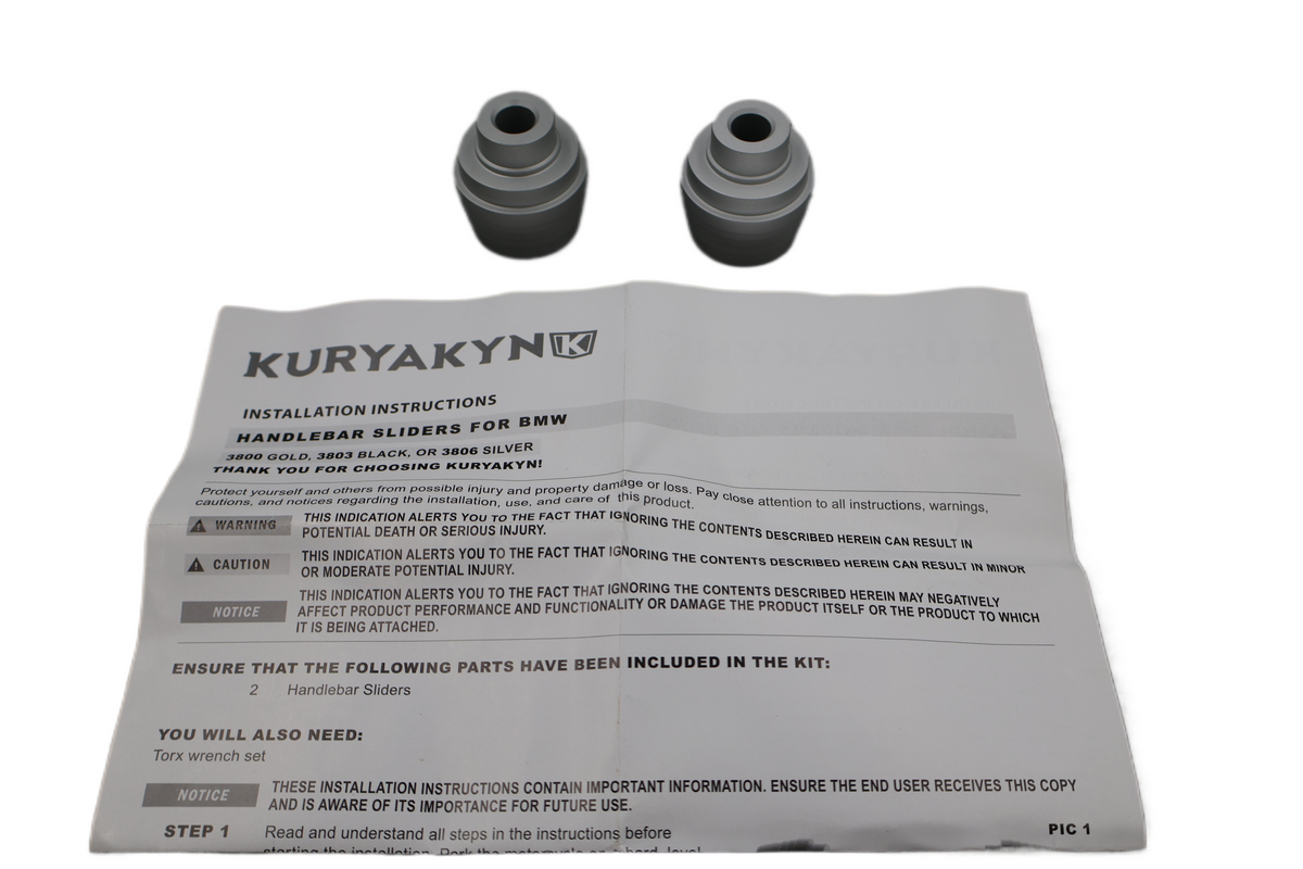 2012-2021 BMW R1200 R1250 GS F850GS HANDLEBAR SLIDERS | SILVER | NEW KURYAKYN 3806