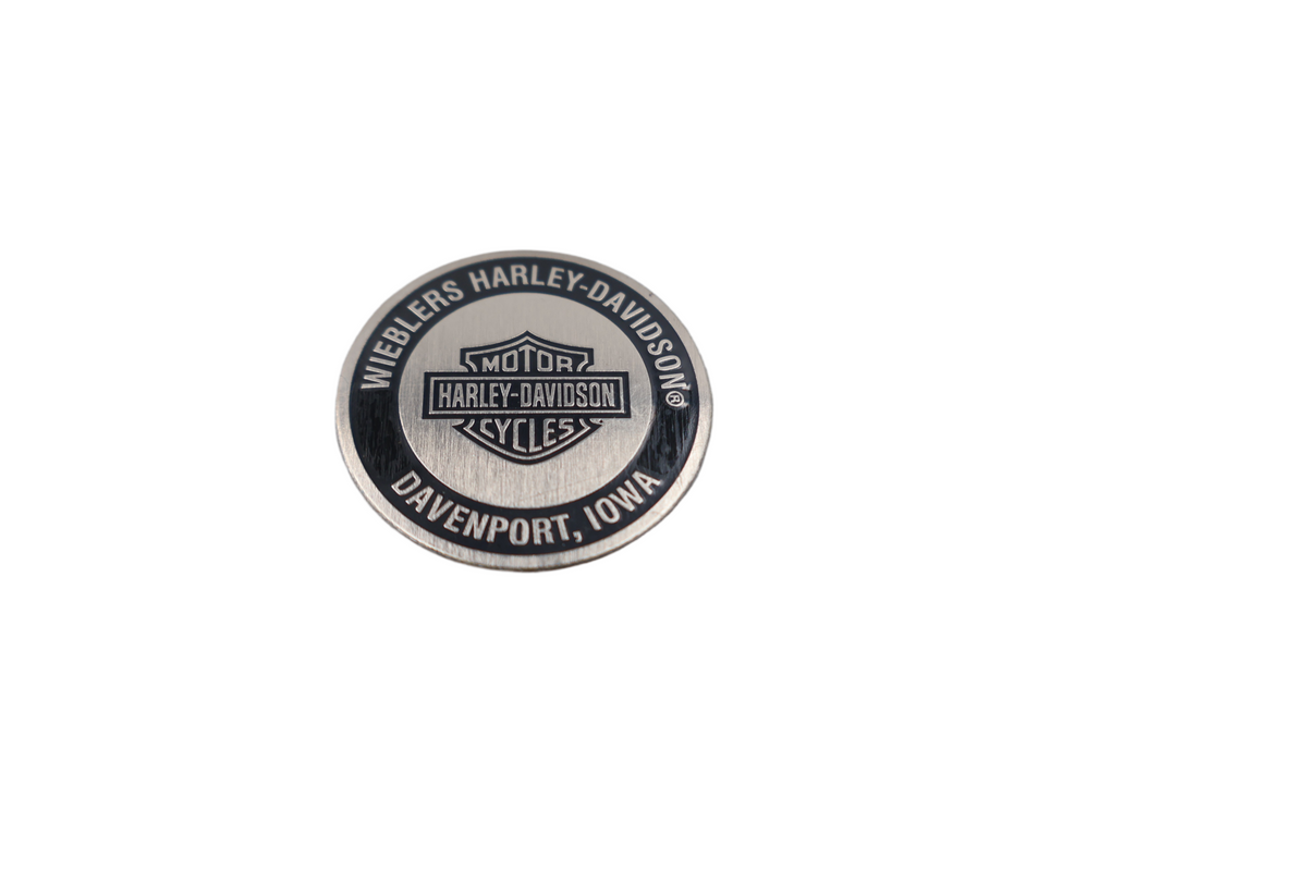 WIEBLERS HARLEY-DAVIDSON DAVENPORT IA DEALER OIL TANK DIP DOT DECAL 1-1/8" | NEW