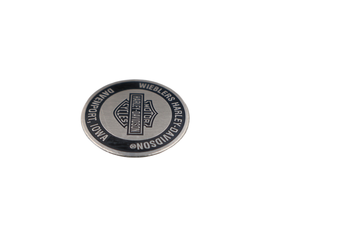 WIEBLERS HARLEY-DAVIDSON DAVENPORT IA DEALER OIL TANK DIP DOT DECAL 1-1/8" | NEW
