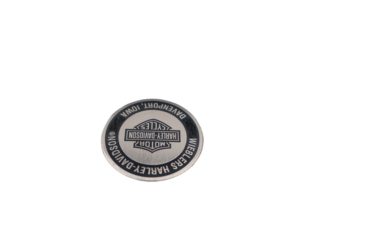 WIEBLERS HARLEY-DAVIDSON DAVENPORT IA DEALER OIL TANK DIP DOT DECAL 1-1/8" | NEW