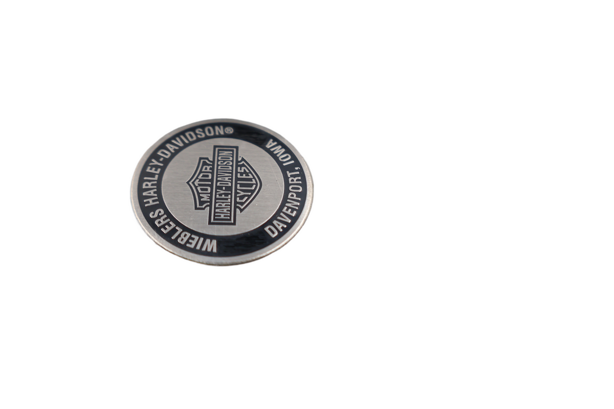 WIEBLERS HARLEY-DAVIDSON DAVENPORT IA DEALER OIL TANK DIP DOT DECAL 1-1/8" | NEW