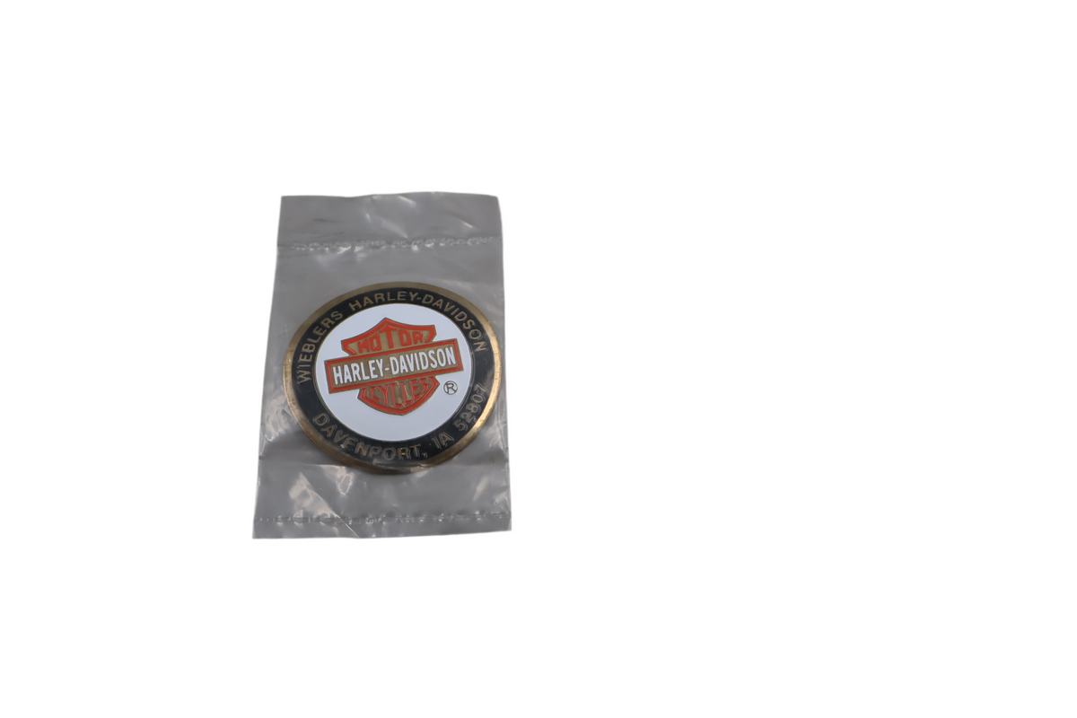 WIEBLERS HARLEY-DAVIDSON DAVENPORT IA CURVED GOLD ORANGE DIP DOT 1-3/4" | NEW