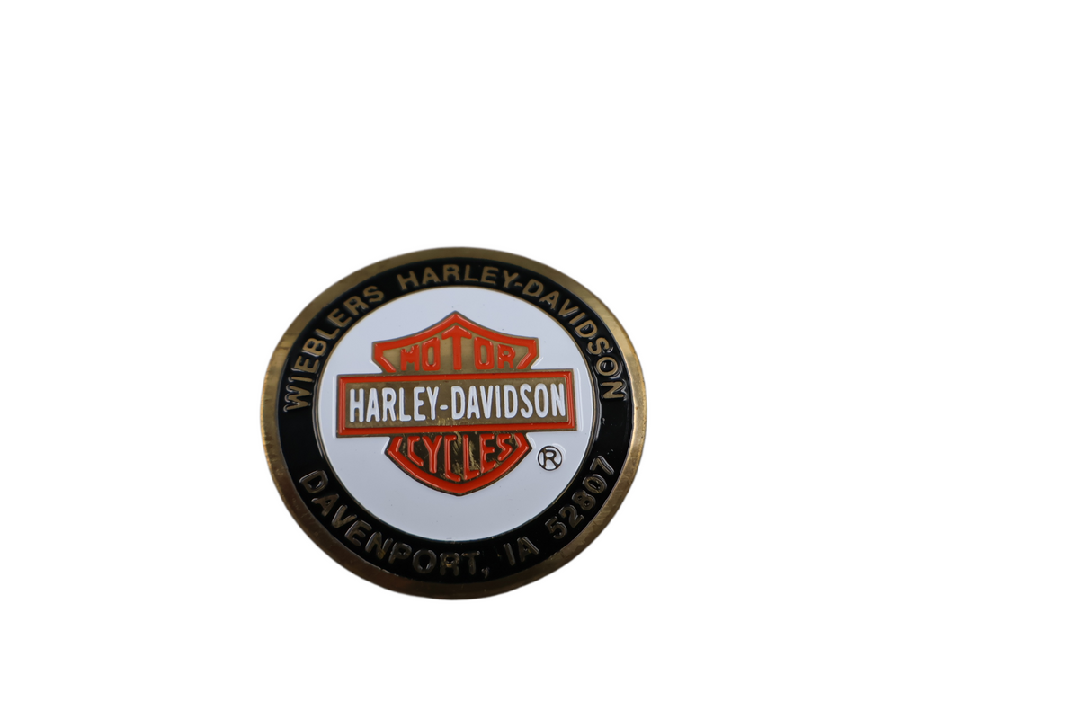 WIEBLERS HARLEY-DAVIDSON DAVENPORT IA CURVED GOLD ORANGE DIP DOT 1-3/4" | NEW