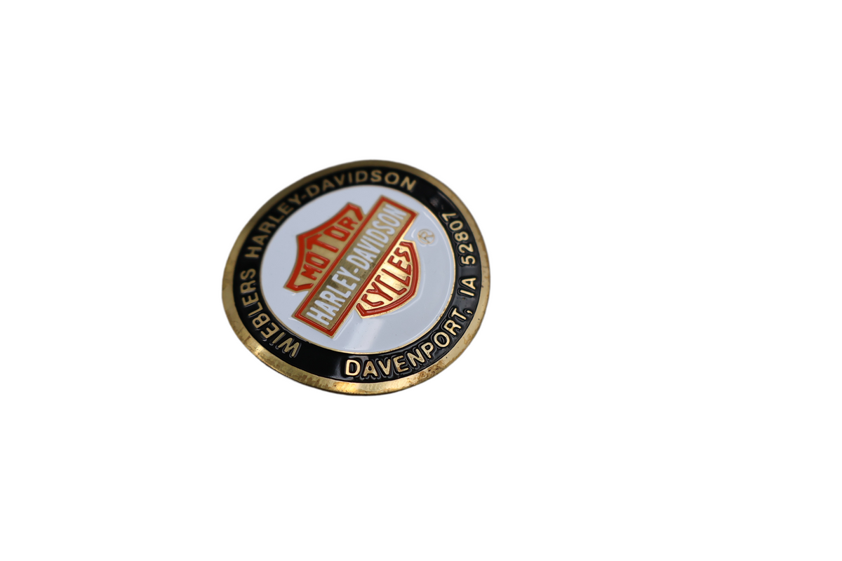 WIEBLERS HARLEY-DAVIDSON DAVENPORT IA CURVED GOLD ORANGE DIP DOT 1-3/4" | NEW