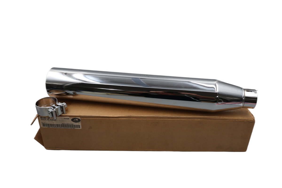 HARLEY DYNA SCREAMIN EAGLE FRONT BLUNT CUT MUFFLER | CHROME | NEW OEM 80168-97