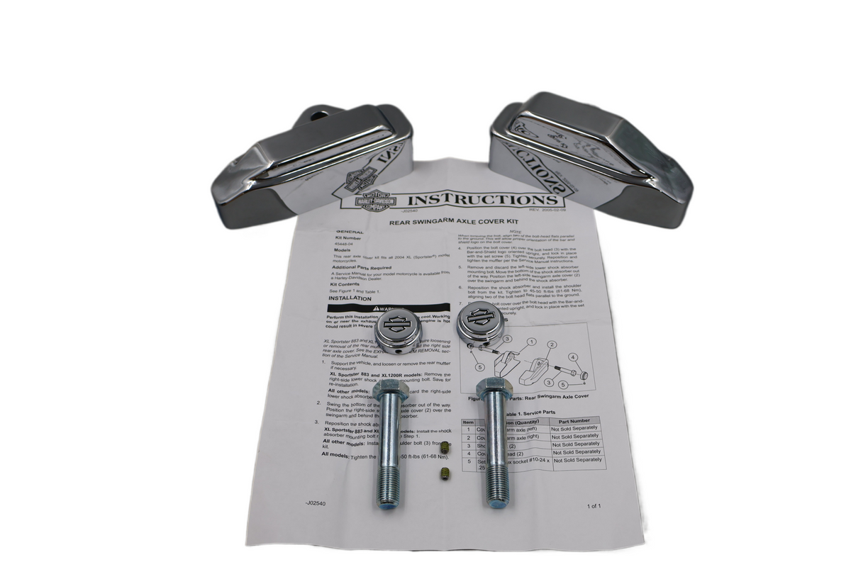 04-22 HARLEY SPORTSTER XL CHROME SWINGARM AXLE COVER KIT | NEW OEM 45448-04