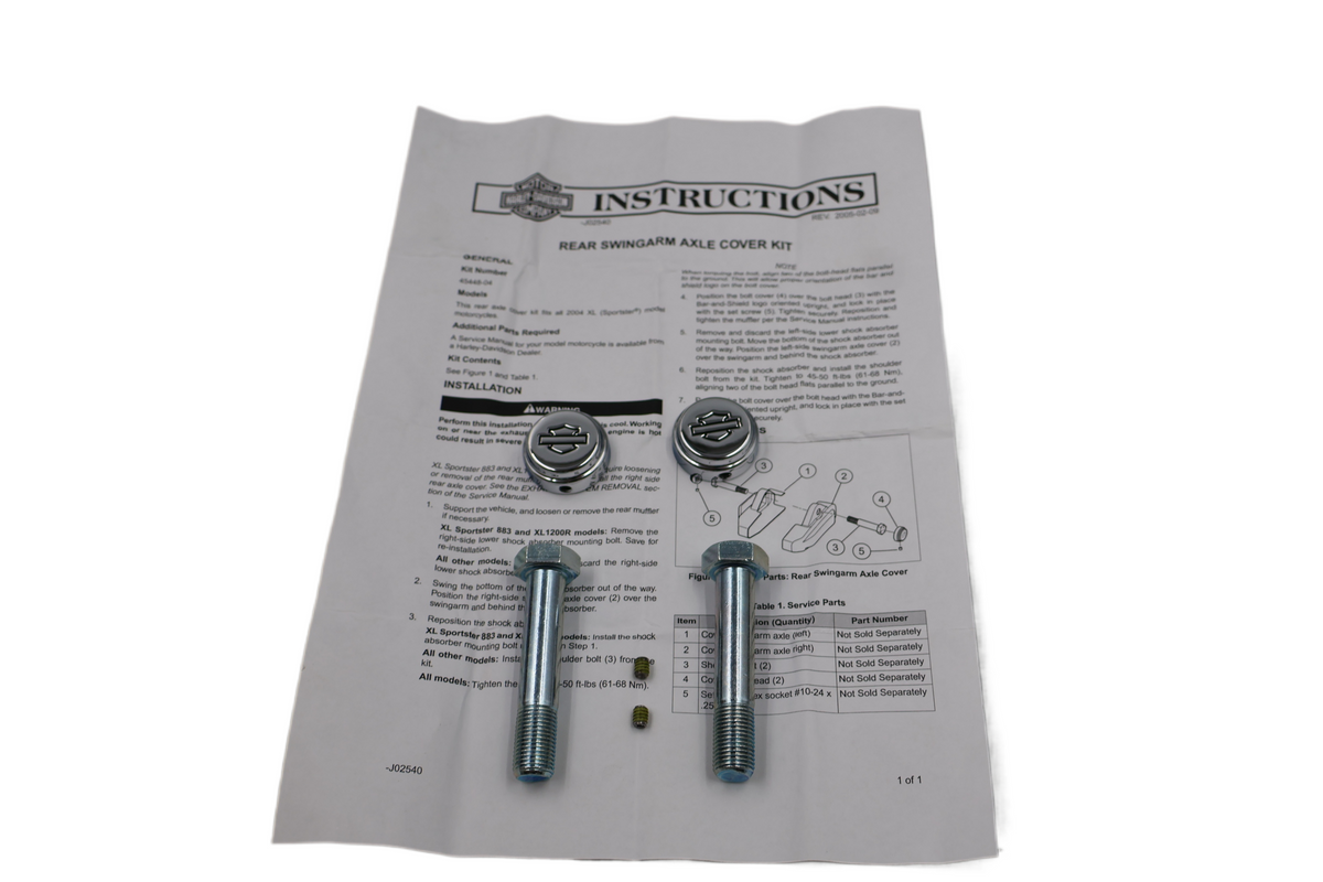 04-22 HARLEY SPORTSTER XL CHROME SWINGARM AXLE COVER KIT | NEW OEM 45448-04