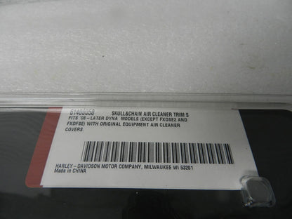 61400050 NEW 2008 AND NEWER HARLEY-DAVIDSON DYNA SKULL & CHAIN SMOKEY CHROME AIR CLEANER TRIM
