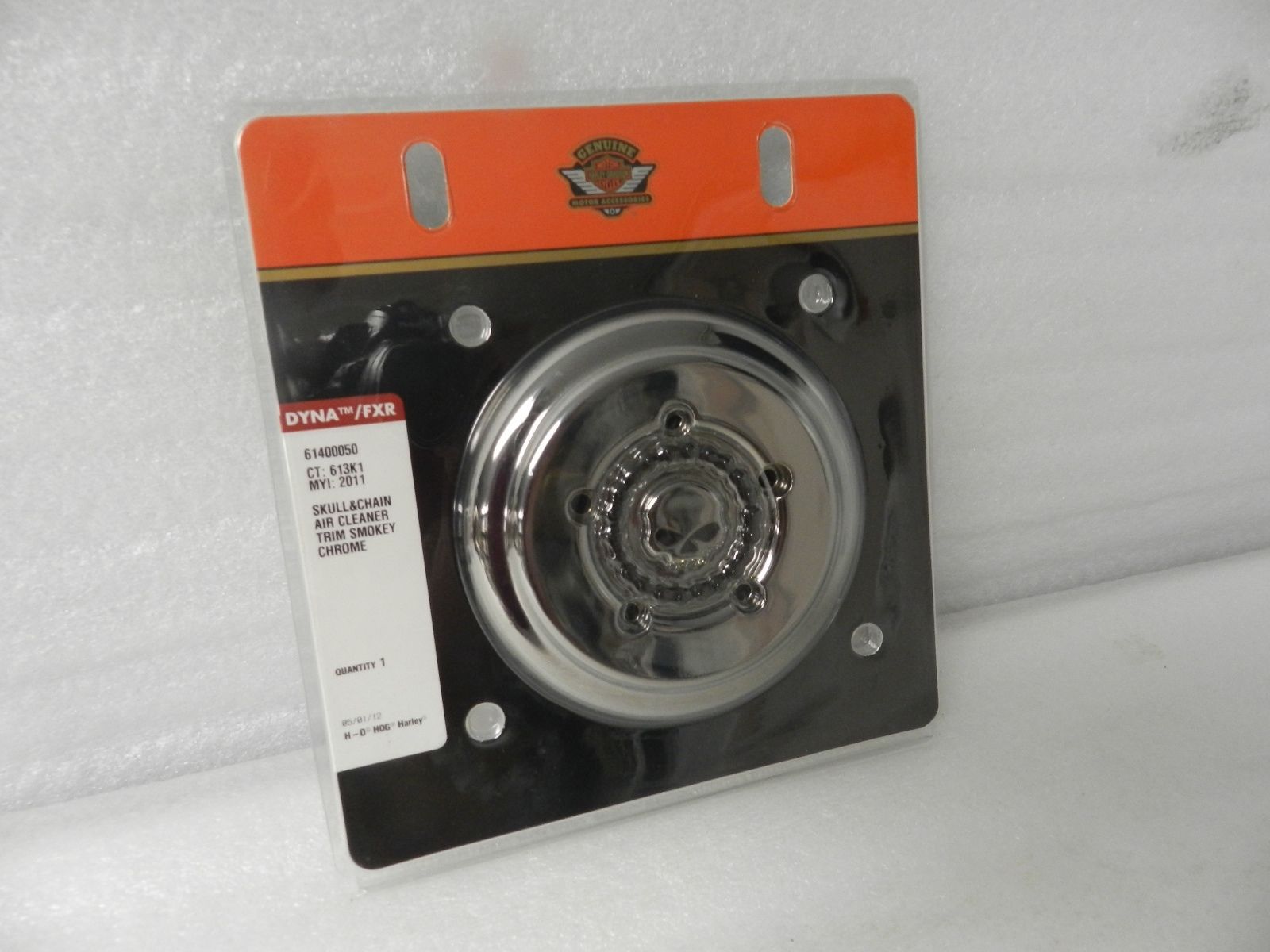 61400050 NEW 2008 AND NEWER HARLEY-DAVIDSON DYNA SKULL & CHAIN SMOKEY CHROME AIR CLEANER TRIM
