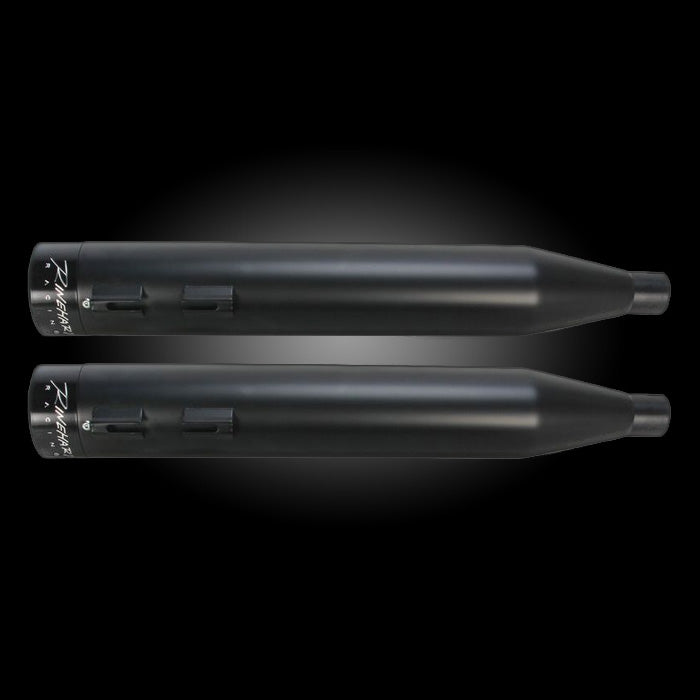 500-0105 NEW RINEHART 4" SLIP ON MUFFLERS BLACK W/BLACK END CAPS FITS 2015-2016 HARLEY FLRT FREEWHEELER TRIKE